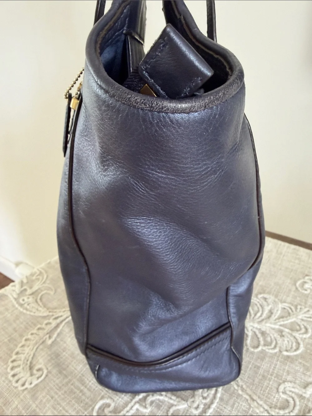Coach Blue Leather Taylor North/South Tote Bag with Gold Tone Hardware